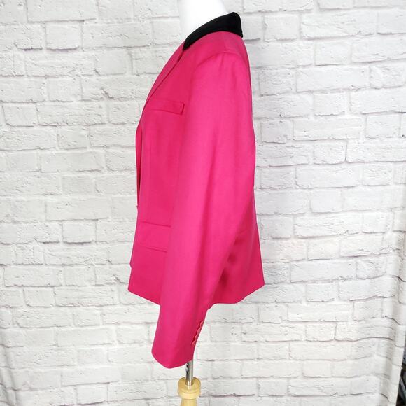 Talbots Pink Stretch Wool Blazer Jacket Black Collar Back Vent Career Size 16 - Picture 8 of 14